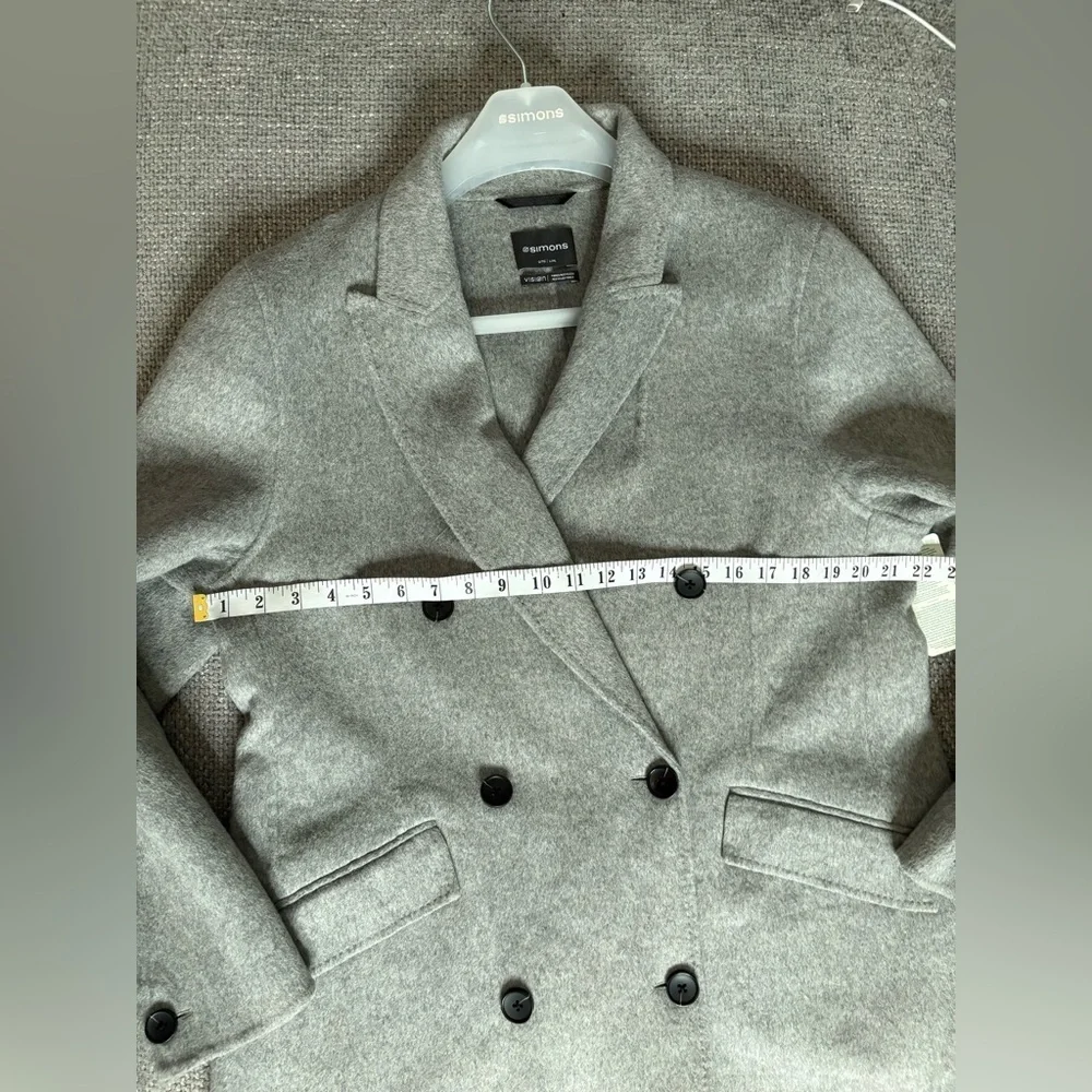 Simons Recycled Wool Blend Gray Double-Breasted Long Overcoat L/XL - Picture 9 of 14